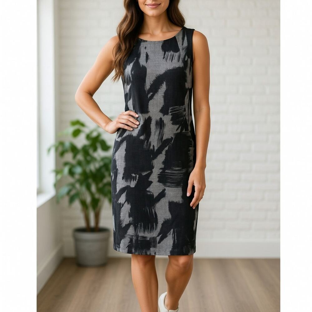 Ports 1961 Gray Black Wool Silk Sleeveless Sheath Dress 10